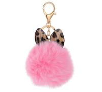 Holibanna Leopard Print Schlüsselanhänger mit Flauschigem Bommel Weicher Plüsch Anhänger für Handtasche Rucksack und Autoschlüssel Rosa Geschenk für Frauen und Mädchen