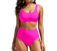 Holipick Bikini-Set mit hoher Taille für Damen, sportlicher, Zweiteiliger Badeanzug mit U-Ausschnitt, für Teenager, Mädchen, Junioren, hot pink, X-Large