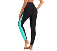 Holipick Damen-Badehose UPF 50+ Schwimm-Leggings Hohe Taille Lange Schwimmhose, Schwarz / Hellblau, S