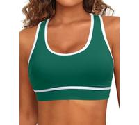 Holipick Damen Sport-BH Bikini-Oberteile Racerback Schwimm-Top U-Ausschnitt Badeanzug-Oberteil bescheiden gepolsterte Crop-Tops nur Badeanzug, Grün / Weiß, S