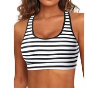 Holipick Damen Sport-BH Bikini-Oberteile Racerback Schwimm-Top U-Ausschnitt Badeanzug-Oberteil bescheiden gepolsterte Crop-Tops nur Badeanzug-Oberteil, Gestreift, Large