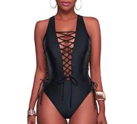 Holipick Women Black Plus Size Sexy One Piece Swimsuits Lace up Plunge Monokini Criss Cross Bathing Suits Strappy Cross Back Swimwear 22W