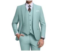 Holivyer Herren 3 Stück Slim Fit Anzug Set, Zwei Knöpfe Blazer Solide Jacke Weste Hose Hochzeit Business Anzug, mintgrün, M