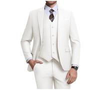 Holivyer Herren 3 Stück Slim Fit Anzug Set, Zwei Knöpfe Blazer Solide Jacke Weste Hosen Hochzeit Business Anzug, elfenbeinfarben, XX-Large