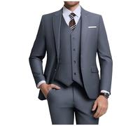 Holivyer Herren 3-teiliges Slim Fit Anzug-Set, Zwei Knöpfe Blazer Solid Jacke Weste Hosen Hochzeit Business Anzug, grau dunkel, M