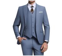 Holivyer Herren 3-teiliges Slim Fit Anzug-Set, Zwei Knöpfe Blazer Solid Jacke Weste Hosen Hochzeit Business Anzug, Denim Blau, M