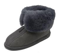 Hollert Damen & Herren Lammfell Hausschuhe Alaska Grau Hüttenschuhe Fellschuhe mit Reißverschluss 100% Merino Schaffell für Wohlgefühl - warm, atmungsaktiv Schuhgröße 43