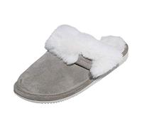 Hollert Damen Lammfell Hausschuhe - Malibu GRAU/WEIß Pantoffeln 100% Merino Schaffell Echtleder Wohlgefühl - warm, atmungsaktiv