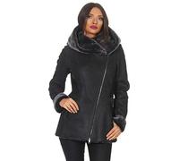 Hollert Damen Lammfelljacke Lena Winterjacke aus Merino Schaffell Echtleder mit Kapuze Größe XL, Farbe Dunkelgrau