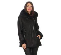 Hollert Damen Lammfelljacke Lena Winterjacke aus Merino Schaffell Echtleder mit Kapuze Größe XXL, Farbe Schwarz