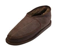 Hollert German Leather Fashion Lammfell Hausschuhe - Christel Herren Damen Fellschuhe mit Klettverschluss Schuhgröße EUR 46, Farbe Braun