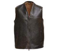 Hollert German Leather Fashion Lammfellweste - FIRMINIUS ohne Kragen Herren Weste Lederweste Fellweste Größe 3XL, Farbe Braun