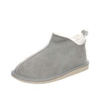 Hollert Herren Lammfell Hausschuhe Prinz Fellschuhe 100% Merino Schaffell für Wohlgefühl - warm, atmungsaktiv Schuhgröße EUR 44, Farbe Grau/Weiß