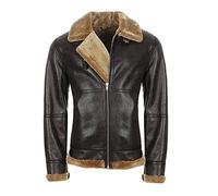 Hollert Herren Lammfelljacke Bomberjacke B9 Modell 2 BRAUN Winterjacke 100% Merino Echtleder Schaffell Fliegerjacke Größe L