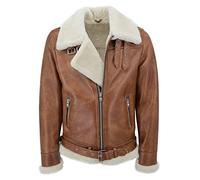 Hollert Herren Lammfelljacke James Kastanie/Creme Felljacke Winterjacke Lederjacke Bomberjacke Fliegerjacke warm Merino Schaffell Größe L