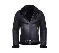 Hollert Lammfelljacke James Herren Winterjacke Bomberjacke aus Merino Schaffell Echtleder Fliegerjacke Größe S, Farbe Schwarz
