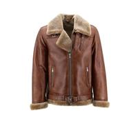 Hollert Lammfelljacke James Herren Winterjacke Bomberjacke aus Merino Schaffell Echtleder Fliegerjacke Größe L, Farbe Kastanie/Cappuccino