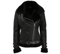 Hollert Lammfelljacke Melli Beese Schwarz Damen Winterjacke Felljacke aus Merino Schaffell Echtleder Größe XL
