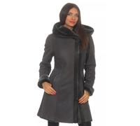 Hollert Lammfellmantel - Kate Damen Wintermantel Ledermantel Größe L, Farbe Dunkelgrau