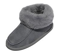 Hollert Leather Lammfell Hausschuhe EWA Premium Damen Fellschuhe aus 100% Merino Schaffell Größe EUR 38, Farbe Grau