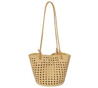 Hollow Woven Shoulder Bag PU Leather Bucket Tote - Women’s (Yellow)
