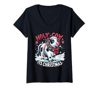 Holy Cow Its Christmas Funny Cow Lover Owner Mooey Christmas T-Shirt mit V-Ausschnitt