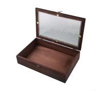 Holz Aufbewahrungsbox Mit Glas Vintage Schmuckkasten Für Damen Retro Massivholz Dekobox Mit Begonienmuster Für Schreibtisch Kommode Handgefertigt(L)