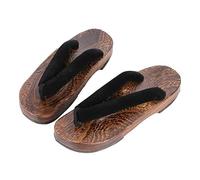Holz Clogs Hausschuhe,Japanische Geta Sandalen rutschfest Schlappen Strandschuhe Weich Sommer Herren und Damen Rundkopf Massivholz Clogs Flip-Flops (Size:EU 46,Color:Schwarz)