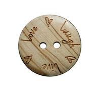 Holz Knöpfe 2 Loch mit LIVE LOVE LAUGH Motiv aus echtem Oliven Holz und teilweise sichtbarer Maserung (10 Stück) (20mm)
