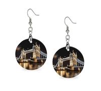 Holz-Ohrringe für Frauen, leichte Ohrring-Anhänger, Nacht-London-Turmbrücke, elegantes Geschenk für Hochzeit, Circular, Holz, Holz