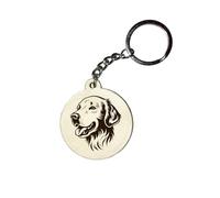 Holz Schlüsselanhänger Hundemarke Rund Ø 35mm Hunderasse Gravur Ihr Hund mit Name Wunschname Personalisiert Golden Retriever