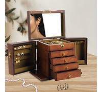 Holz Schmuckkasten Groß Abschließbar Schmuckschatullen mit Spiegel Allzweck Schmuckkoffer 5 Ebenen 4 Schubladen Schmuckschränke Schmuck Aufbewahrungbox für Armbänder Halskette Ringe