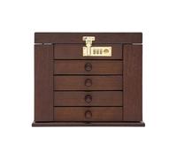 Holz Schmuckkasten, Schmuckkästchen Große Hölzerne Schmuckschatulle Schrank 4 Schublade Schmuck Vitrine Schmuckkoffer Schmuck Schränkchen Kasten Halskette Ring Aufbewahrungsbox mit Schloss & Spiegel