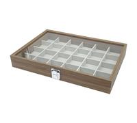 Holz Schmucklade 24 Fächer für Schmuck Ringe Ohrringe Halsketten Armbänder Schmuckkoffer Schmuckkasten Schmuckbox Aufbewahrung Schmuckdisplay Deckel aus Echtglas Schmuckschatulle