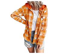 Holzfällerhemd Damen Hemd Langarm Hemdjacke Holzfällerjacke Oversized Hemdbluse Flanellhemd Button Down Karierte Jacke Freizeitjacke Y2K Lose Revers Bluse Blusen (Orange, XL)