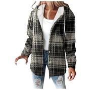 Holzfällerjacke Damen - Knopfleiste Kapuzenjacke Winterjacke Warm Kariert Herbstjacke Fleecejacke Gefüttert Freizeit Arbeitsjacke Holzfällerhemd Outdoor Leicht Sweatshirt mit Kapuze Übergangsjacke