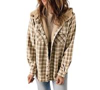 Holzfällerjacke Damen Mit Kapuze | Hemdbluse Damen Kariert Lang | Winterjacke Warm Gefüttert Fleecejacke Langarm Freizeitjacke Mit Taschen Plüschjacke Casual Steppjacke Wollfleece Outdoorjacke