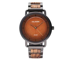 HOLZKERN Herren-Armbanduhr Solar Lauri Zebrano/Blatt Braun 9010631022242