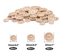 Holzknöpfe, 150 Stück Knöpfe handgefertigt, 2 Löcher natürliche Holzknöpfe, Knöpfe zum Nähen und Basteln von Dekorationen (15/20 / 25 mm)