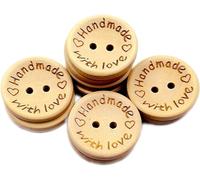 Holzknöpfe, rund, 2 Löcher, handgefertigt mit Liebesbrief, zum Basteln, Nähen, Dekoration, 25 mm, 50 Stück