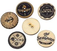 Holzknöpfe zum aufnähen - 50 Stück - 2,5 cm - Maritimes Muster - Naturell, schwarz - zufälliger Mix