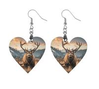 Holzohrringe für Damen, Wildtierjagd, Hirsch, Bär, Elch, leicht, baumelnd, geometrisch, Vintage-Stil, herzförmig, Retro, Alltag, Schmuck, Geschenk für Hochzeit, Party, Abschlussfeier
