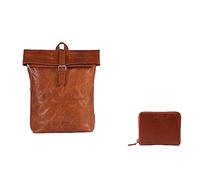 HOLZRICHTER Berlin Bundle No 1-6 cognac - Bestehend aus einem hochwertigen Rucksack und einer kompakten Geldbörse mit Reißverschluss handgefertigt aus Premium-Leder