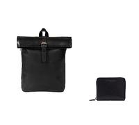 HOLZRICHTER Berlin Bundle No 1-6 schwarz anthrazit - Bestehend aus einem hochwertigen Rucksack und Einer kompakten Geldbörse mit Reißverschluss handgefertigt aus Premium-Leder