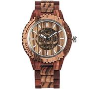 Holzuhr für Herren, automatische mechanische Uhren, Vintage-Stil, komplettes Holzband, Herrenuhren, Top-Marken-Luxusuhren, Geschenke, rotes Holz 234, malerisch