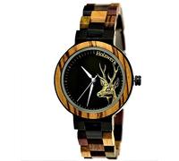 Holzwerk Germany Handgefertigte Damen-Uhr Öko Natur Holz-Uhr Holz Armband-Uhr Braun Schwarz Zebra Muster Analog Quarz-Uhr mit Hirsch Motiv (Hirsch-Braun-Zebra.Damen)
