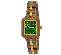 Holzwerk Germany Handgefertigte Designer Damen Öko Natur Holz-Uhr Braun Grün Gold Holz Armband-Uhr Analog Eckig Klassisch (Braun.Grün)