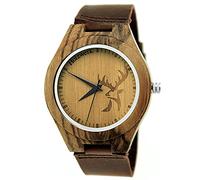 Holzwerk Germany Handgefertigte Designer Hirsch Öko Damen Herren Unisex Öko Natur Holz Leder Armband Analog Klassisch Quarz Uhr in Braun mit Hirsch Motiv