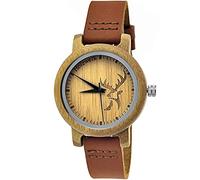 Holzwerk Germany Handgefertigte Designer Hirsch Öko Damen-Uhr Öko Natur Holz-Uhr Leder Armband-Uhr Analog Klassisch Quarz-Uhr in Braun mit Hirsch Motiv