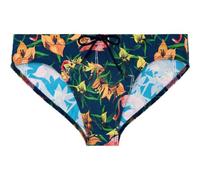 HOM Herren Badehose Swim Briefs, Flamingo-Druck, rosa auf marinefarbenem Hintergrund, 48